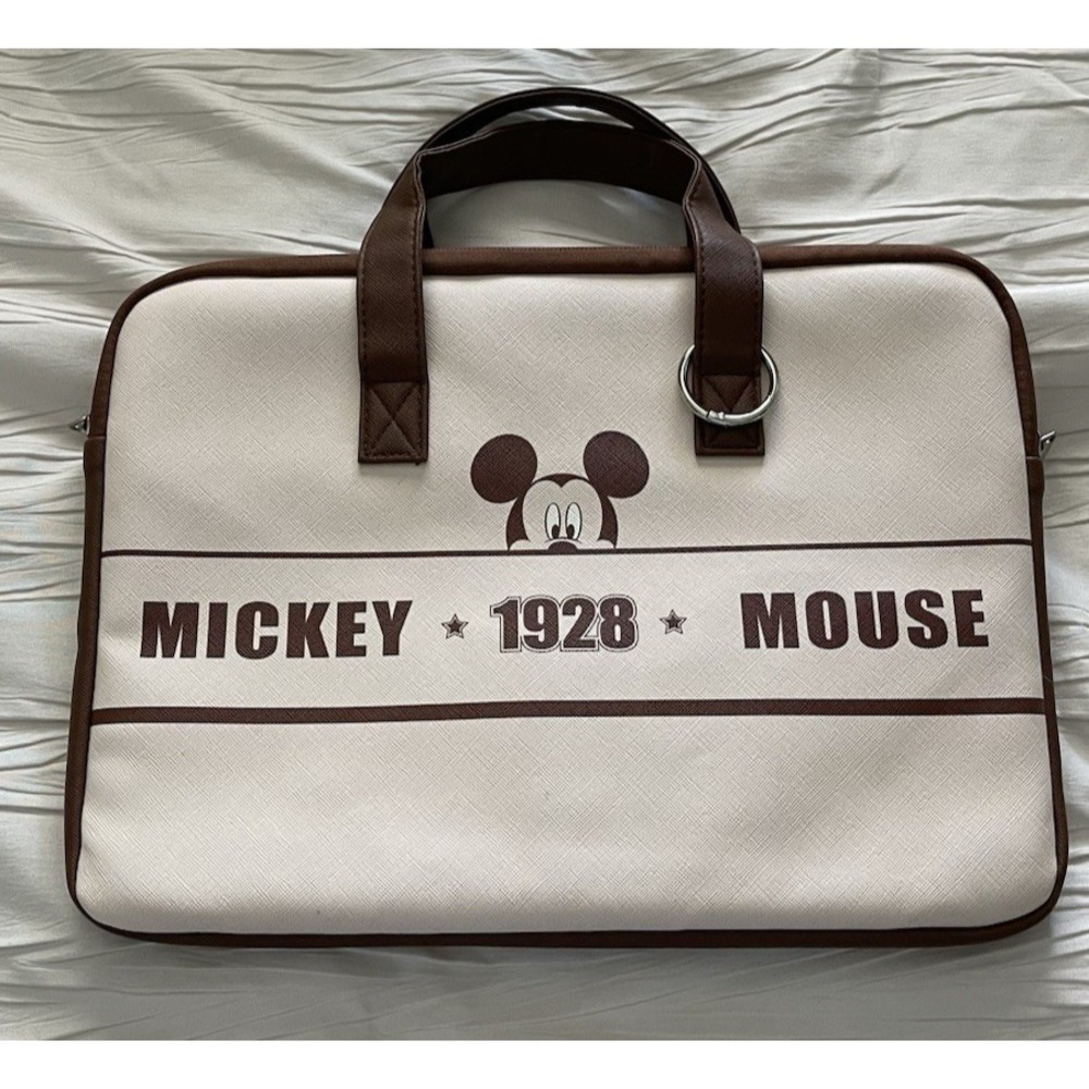 Mickey Mouse 1928 Disney Tan/ Brown Briefcase Travel Lap Top/ Tablet Book Bag